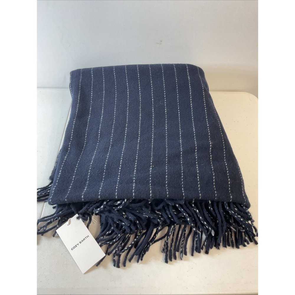 New Cozy Earth Italy 100% Wool Florence Oversized Throw Blanket Navy Blue $325